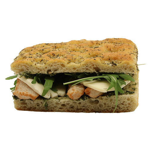 Focaccia Hähnchen, Mozzarella und Pesto