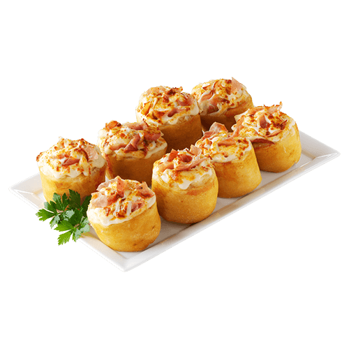 8 Dinkel-Roggen Pizzabrötchen mit Hinterschinken und Edamer