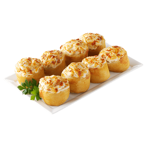 8 Dinkel-Roggen Pizzabrötchen mit Knoblauchbutter und Edamer