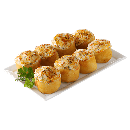 8 Dinkel-Roggen Pizzabrötchen mit Edamer und Kräuterbutter