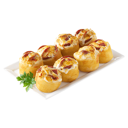 8 Dinkel-Roggen Pizzabrötchen mit Edamer und Sucuk
