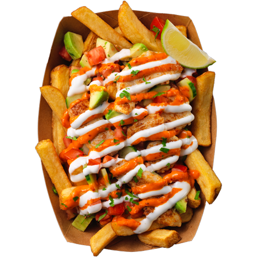 Chicken Shawarma Poutine (mit kaltem Topping)