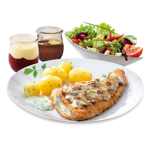 Sparmenü Fischfilet Champignon (überbacken)