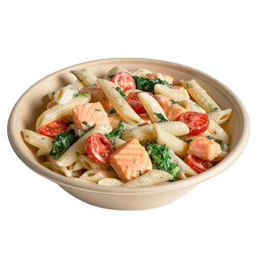 Lachs-Pasta mit Blattspinat