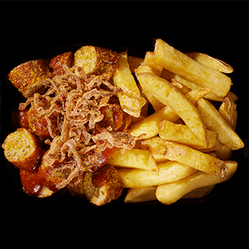 Currywurst (vegan) mit Pommes
