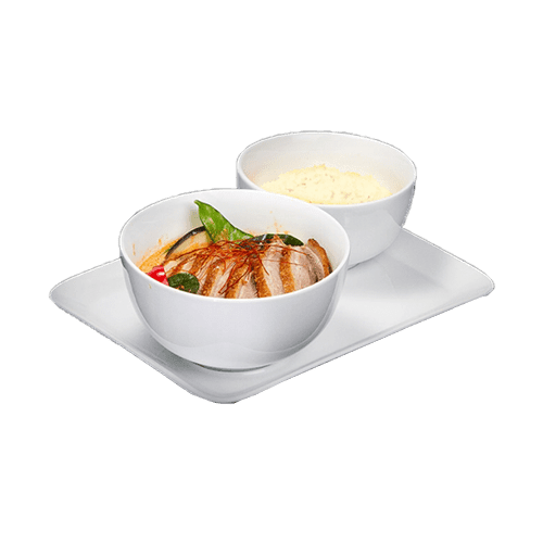 Gekochter Reis mit Thai-Currysauce