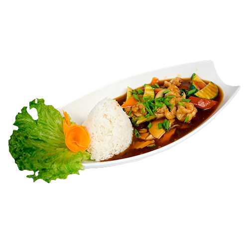 Wok Gericht mit Soja-Knoblauchsauce (pikant)
