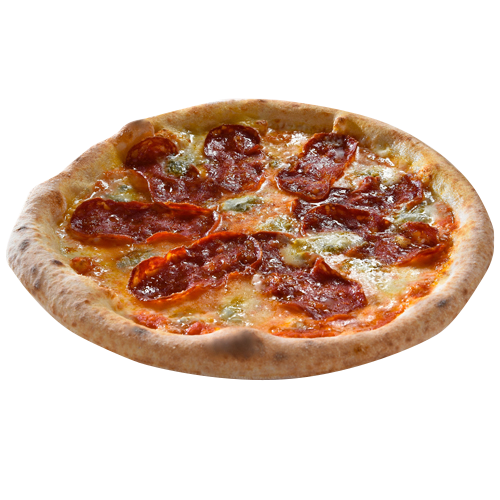 Pizza mit Gorgonzola und scharfer Salami