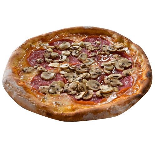 Pizza mit milder Salami und Champignons