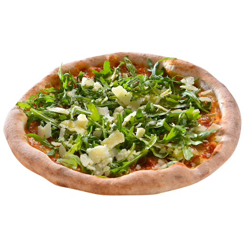 Pizza mit Rucola und Parmesan