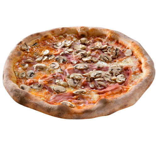 Pizza mit Schinken und Champignons