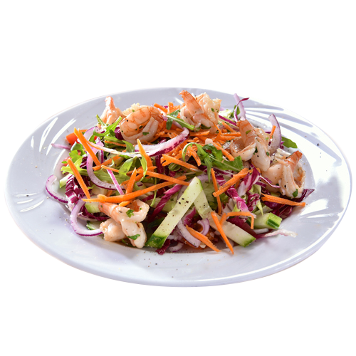 Salat mit gebratenen Riesengarnelen