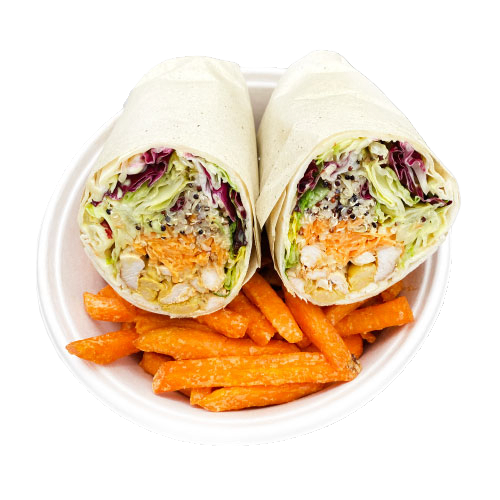 Curry Moor Wrap und Süßkartoffel-Pommes