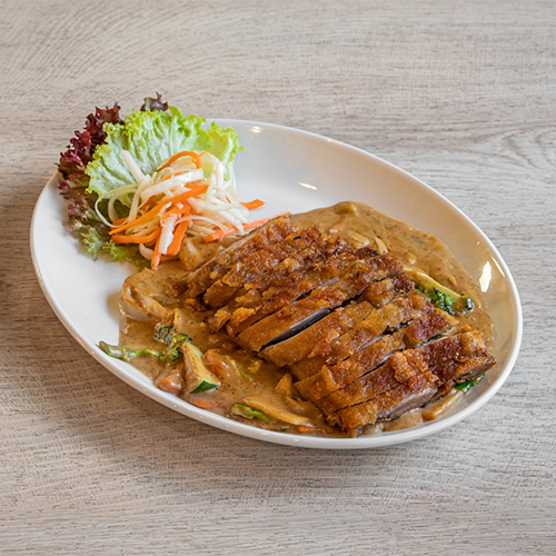 Gebackene Ente Erdnuss-Sauce