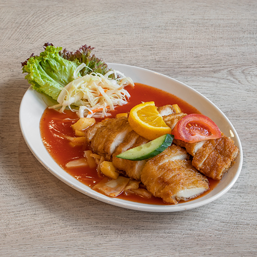 Gebackenes Hühnerfleisch Süß-Sauer