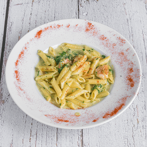 Pasta Gamberetti Spinaci (hot)