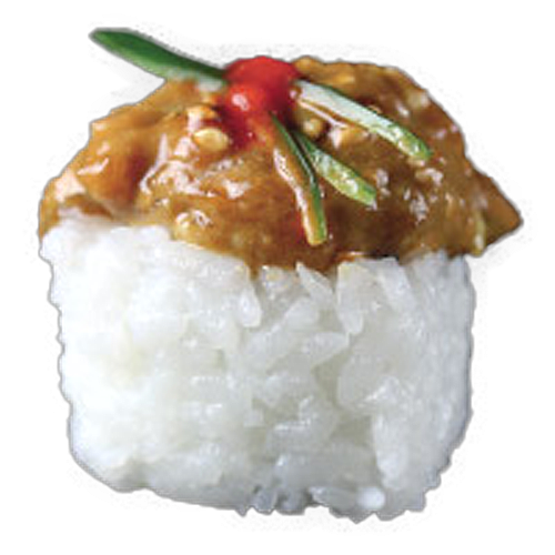 Lachsmousse Ura-Maki (4 Stück, scharf)
