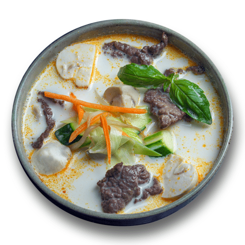 Kokoscreme Suppe mit Rindfleisch