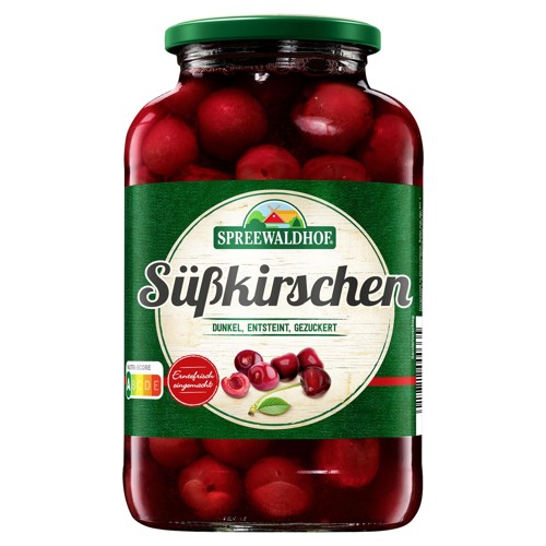 Spreewaldhof Süßkirschen dunkel entsteint gezuckert 680g