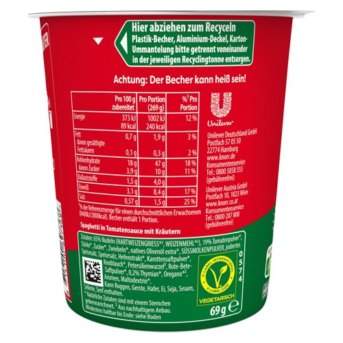 Knorr Pasta Snack Tomaten Sauce 69g