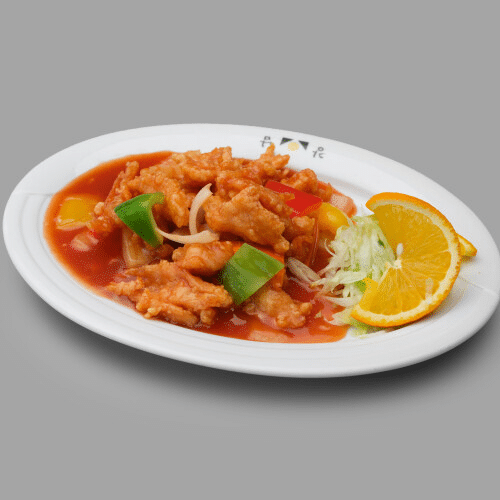 Paniertes Hühnerfleisch mit Süßsauer-Soße