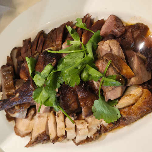 Grillplatte Ente mit geröstetem Schweinebauch