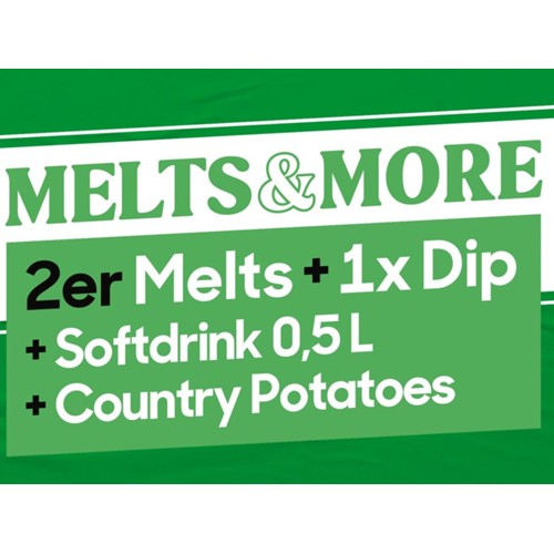 Melts & More - 2er Melts vegan + 1 x Dip + Softdrink 0,5 l + Country Potatoes
