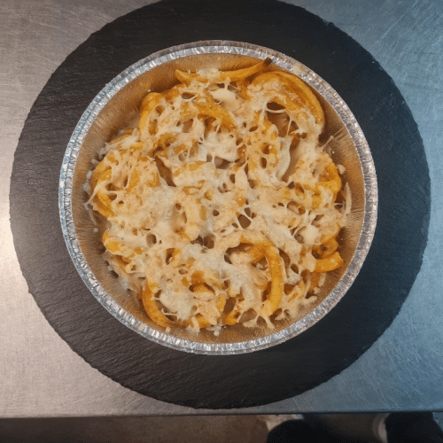 Twisters/ Curly Fries mit Käse überbacken