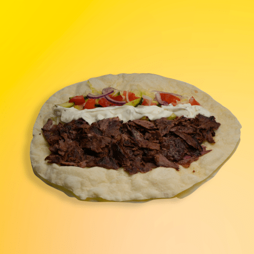 Dürüm (hausgemacht) mit Steakfleisch, Salat und Tzatziki