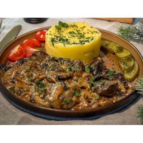 Hähnchenleber mit Kartoffelpürre