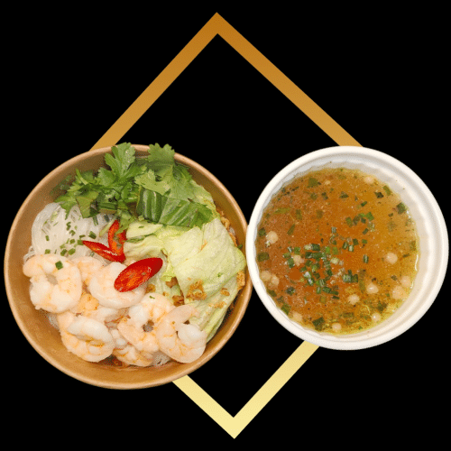 Hủ tiếu tôm Tapiokalnudelsuppe mit Garnelen