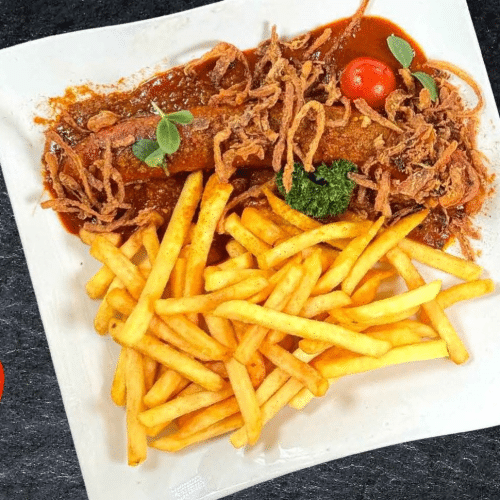 Currywurst aus Erbsenprotein