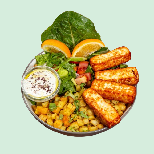 Koriander Halloumi Bowl, vegetarisch