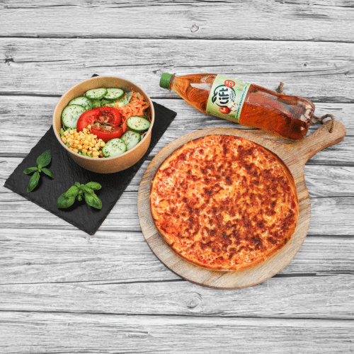 Pizza Margherita, Ø 26cm mit Salat Fresh und 1 Liter Getränk