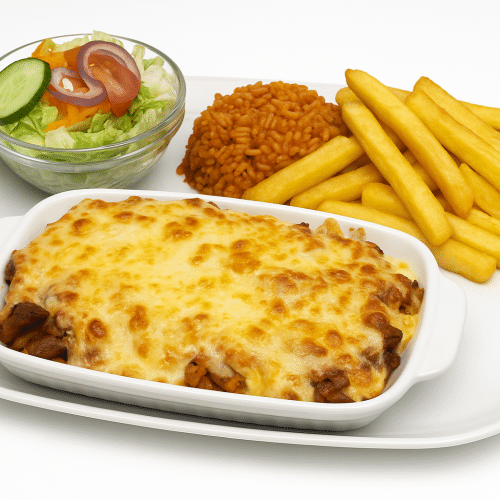 Gyros in BBQ Soße und Käse überbacken