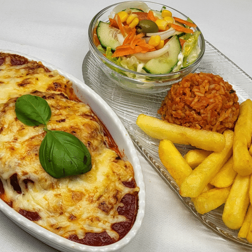 Überbackene Suflaki mit Butterkäse