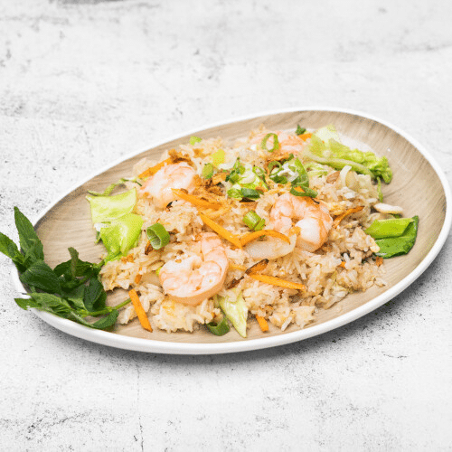 Gebratener Eierreis mit Shrimps