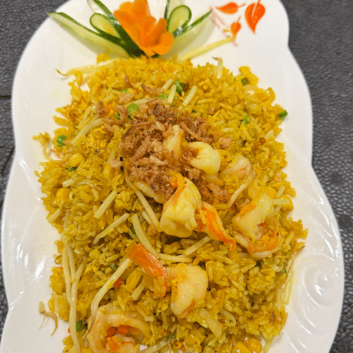 Bratreis mit Shrimps
