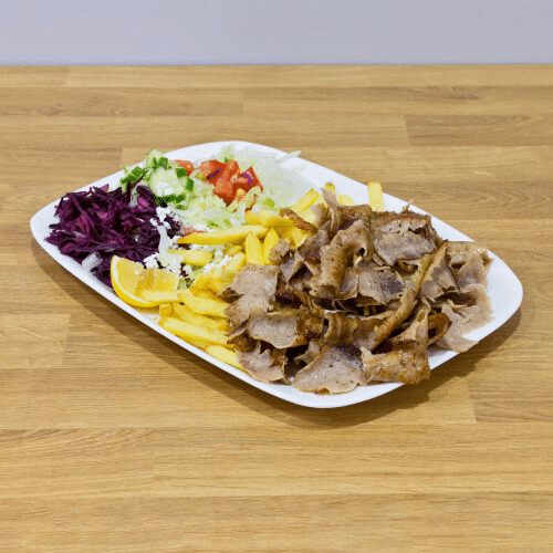 Hähnchendöner-Teller mit Pommes frites