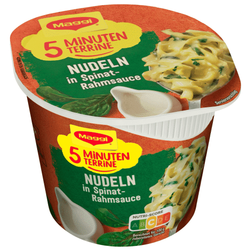 Maggi 5 Minuten Terrine Nudeln in Spinat- Rahm-Sauce 50g