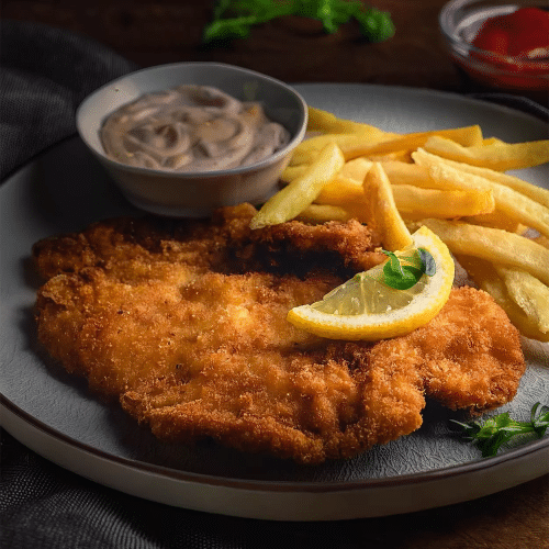 Schnitzel - Béarnaise Sauce mit Pommes und Salat