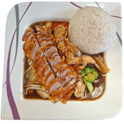 Chop-Suey mit kross gebackener Ente