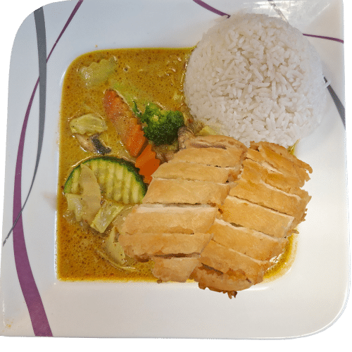 Gelbes Curry mit gebackenem Hühnerfleisch