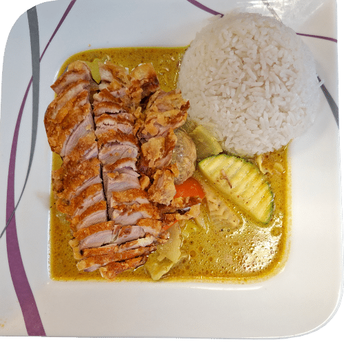 Gelbes Curry mit kross gebackener Ente