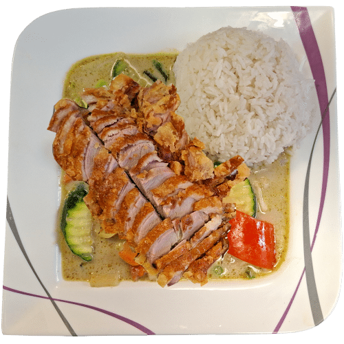 Grünes Curry mit kross gebackener Ente (scharf)