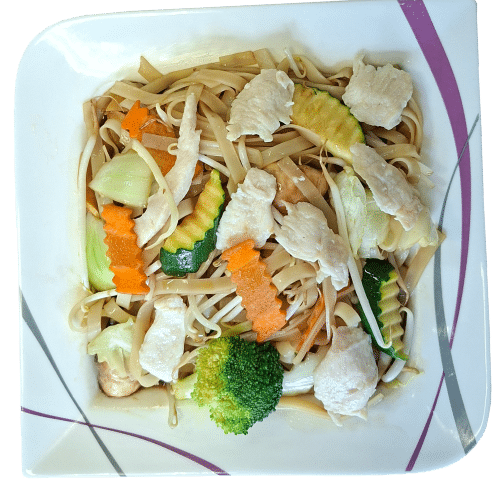Reisbandnudeln mit Hühnerfleisch