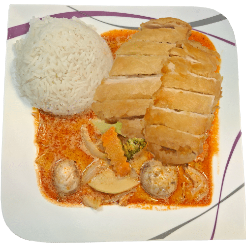 Rotes Curry mit gebackenem Hühnerfleisch (scharf)