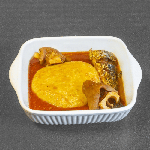 Fufu mit Palmnusssuppe und einer Zutat nach Wahl