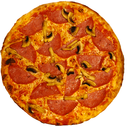 Pizza mit Salami und Champignons