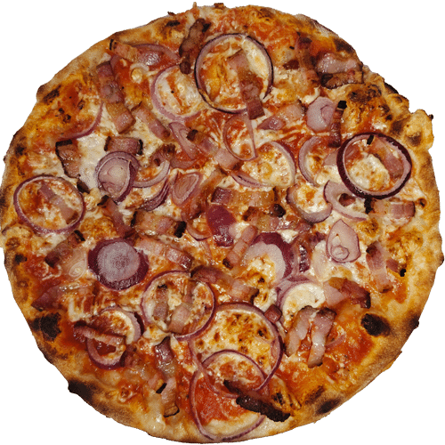 Pizza mit Speck und Zwiebeln